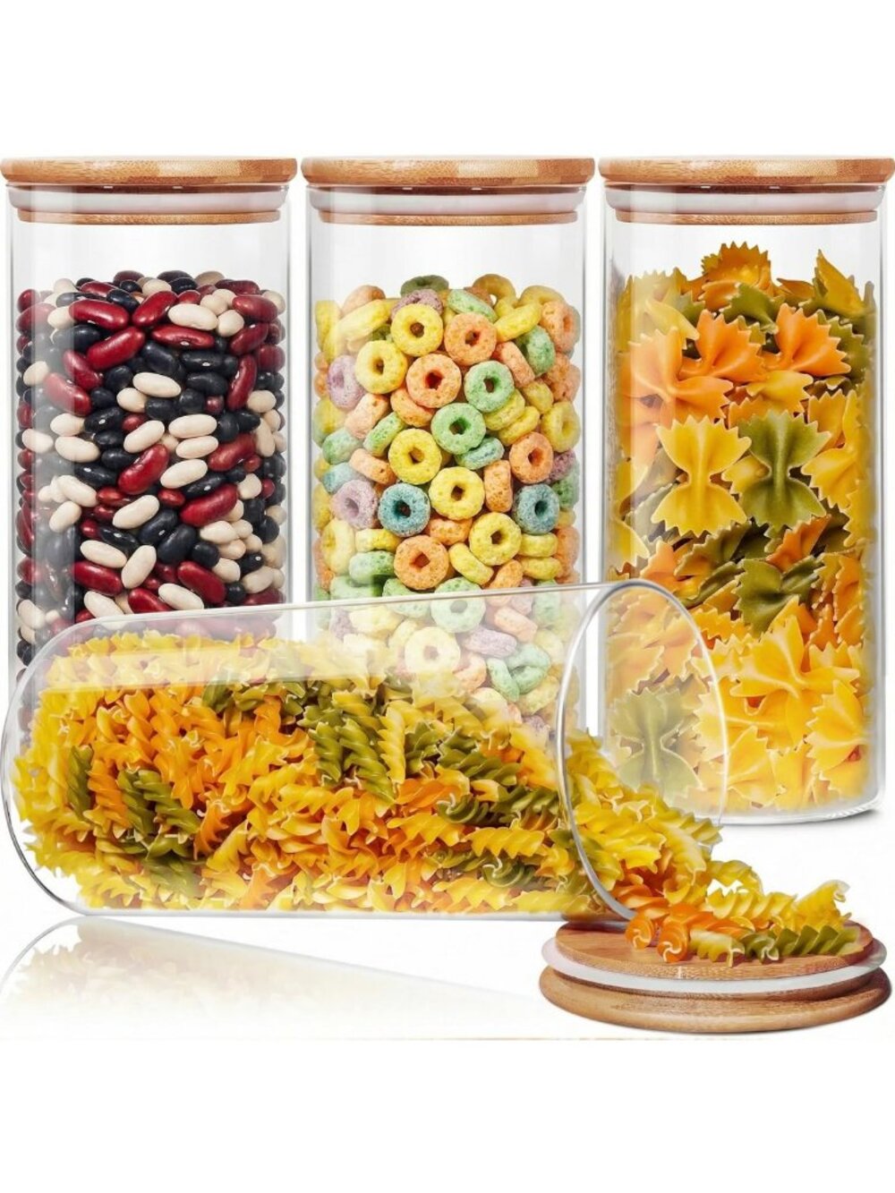 4-Pack 53 oz Round Glass Food Storage Containers with Airtight Bamboo Lids
